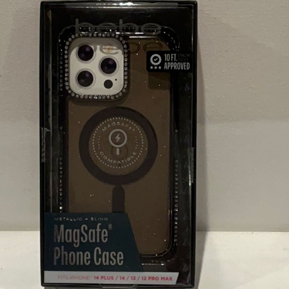 Bebe Clear MagSafePhone Case trimmed in sparkle silver color.…